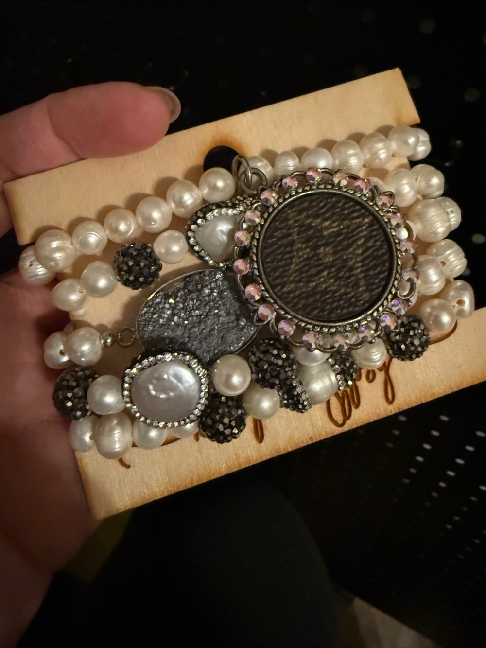 Upcycled LV Pearl & Crystal Bracelet